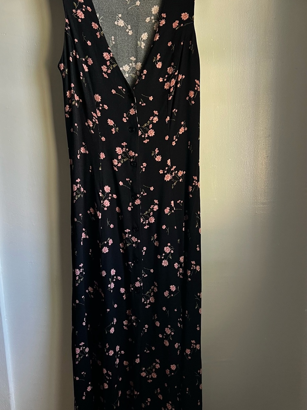 Reformation Black Maxi Dress with Pink Floral Print Size 4